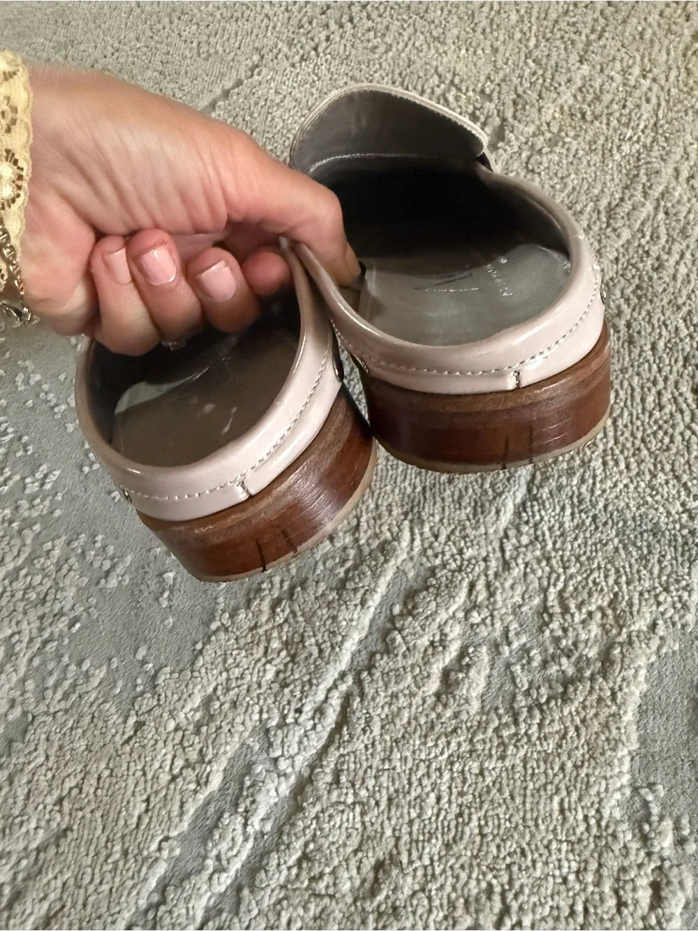 AGL Blush Pink Leather Penny Loafers stud detailing slip on mules 39.5 / 9.5
